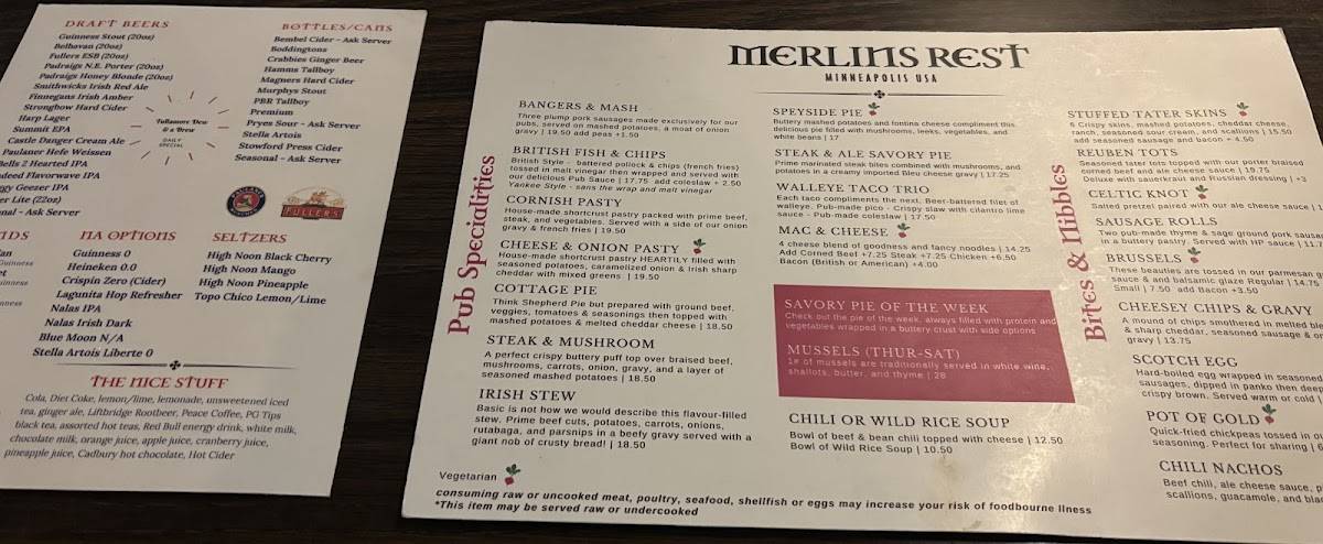 Merlins Rest Pub меню