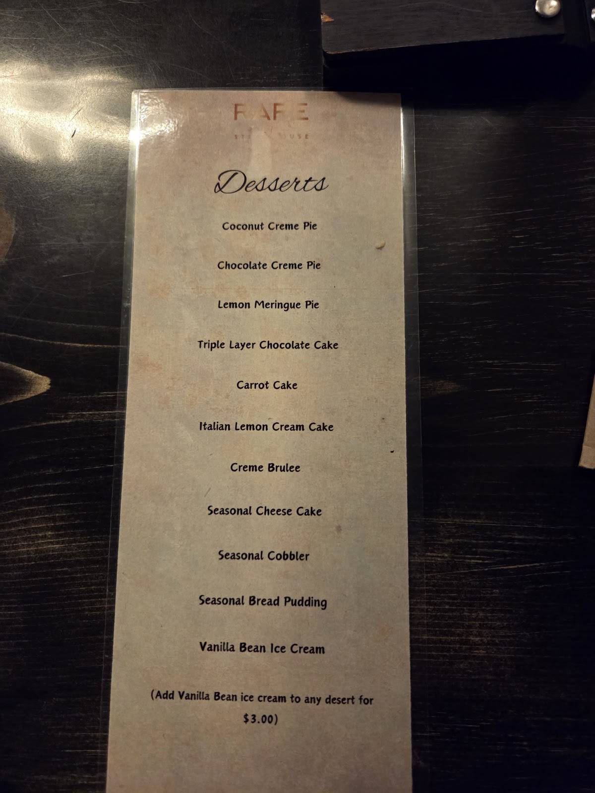 Rare Steakhouse меню