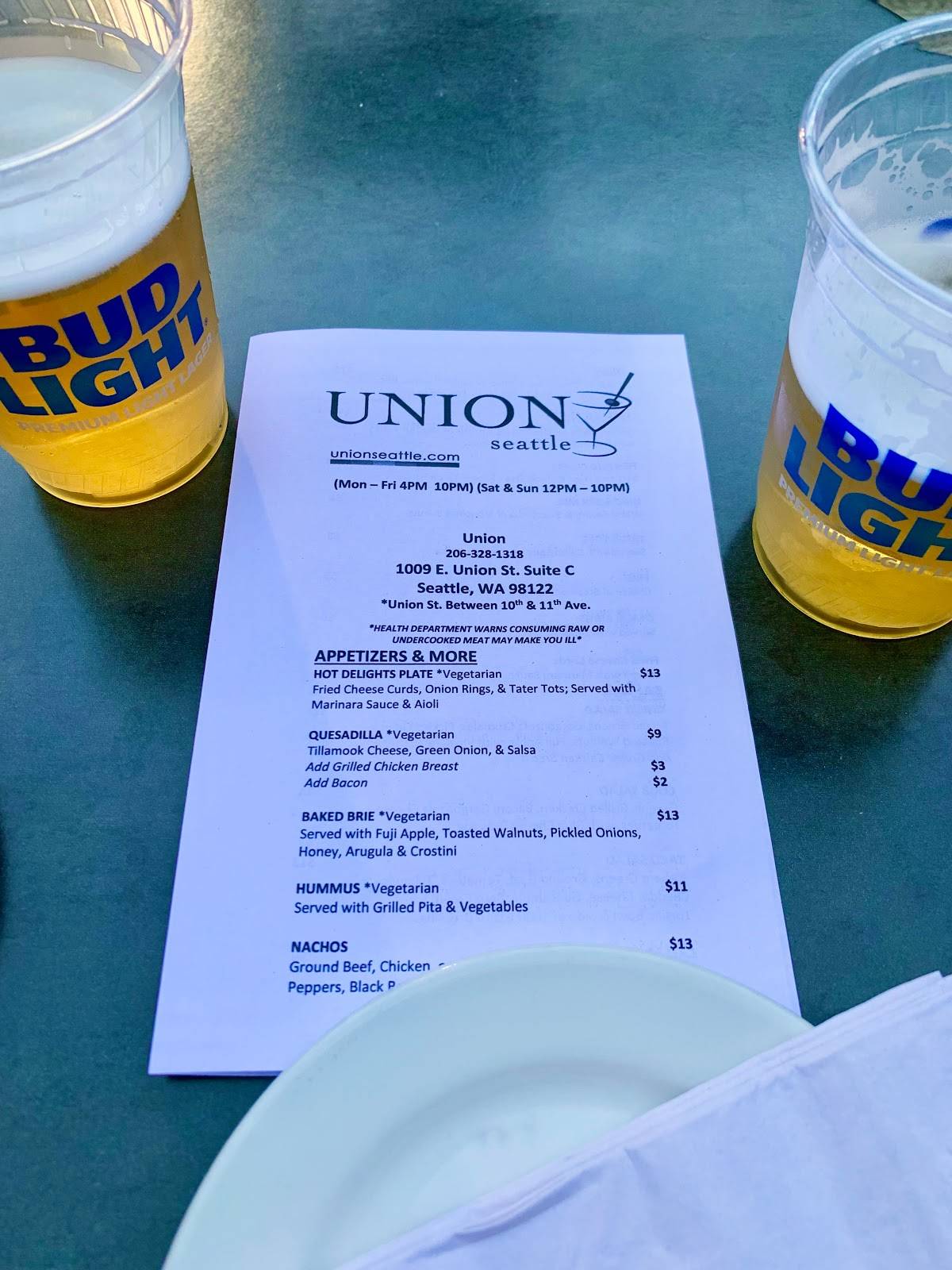 Union Seattle меню