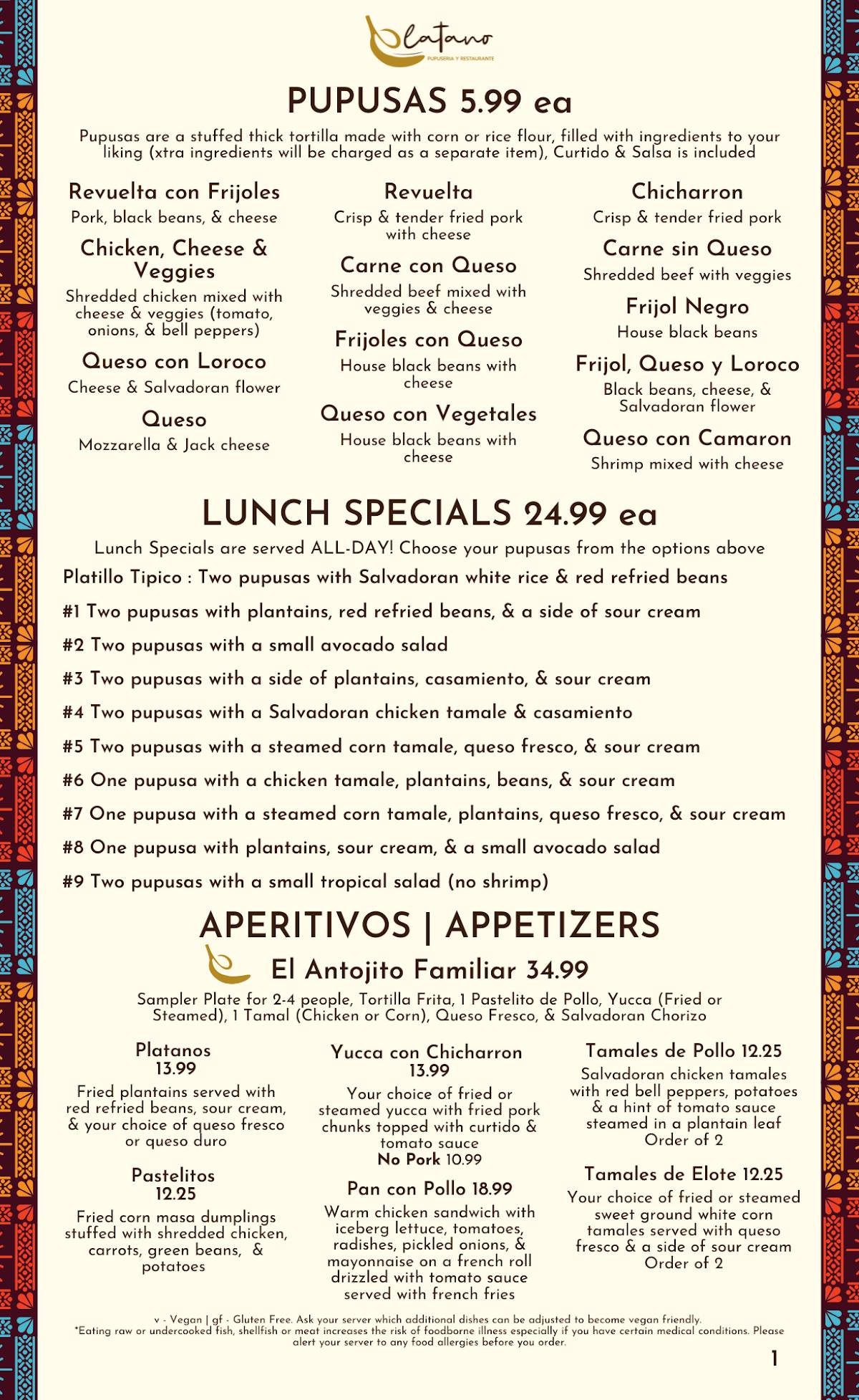 Pupuseria y Restaurante Platano меню