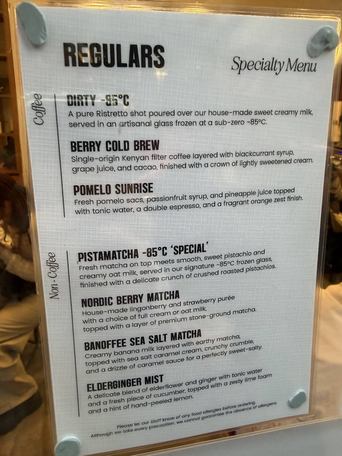 REGULARS меню