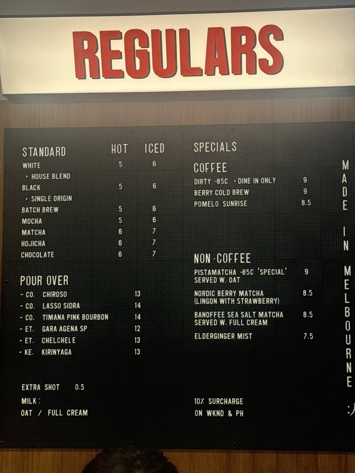 REGULARS меню