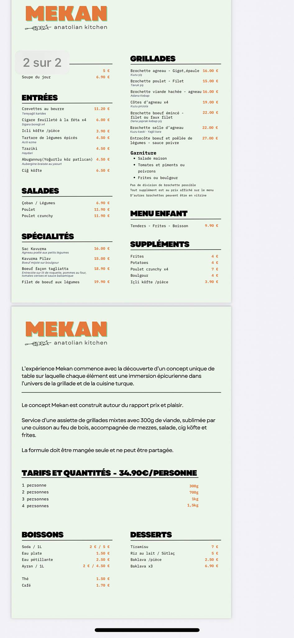 MEY’HANE RESTAURANT MEKAN меню