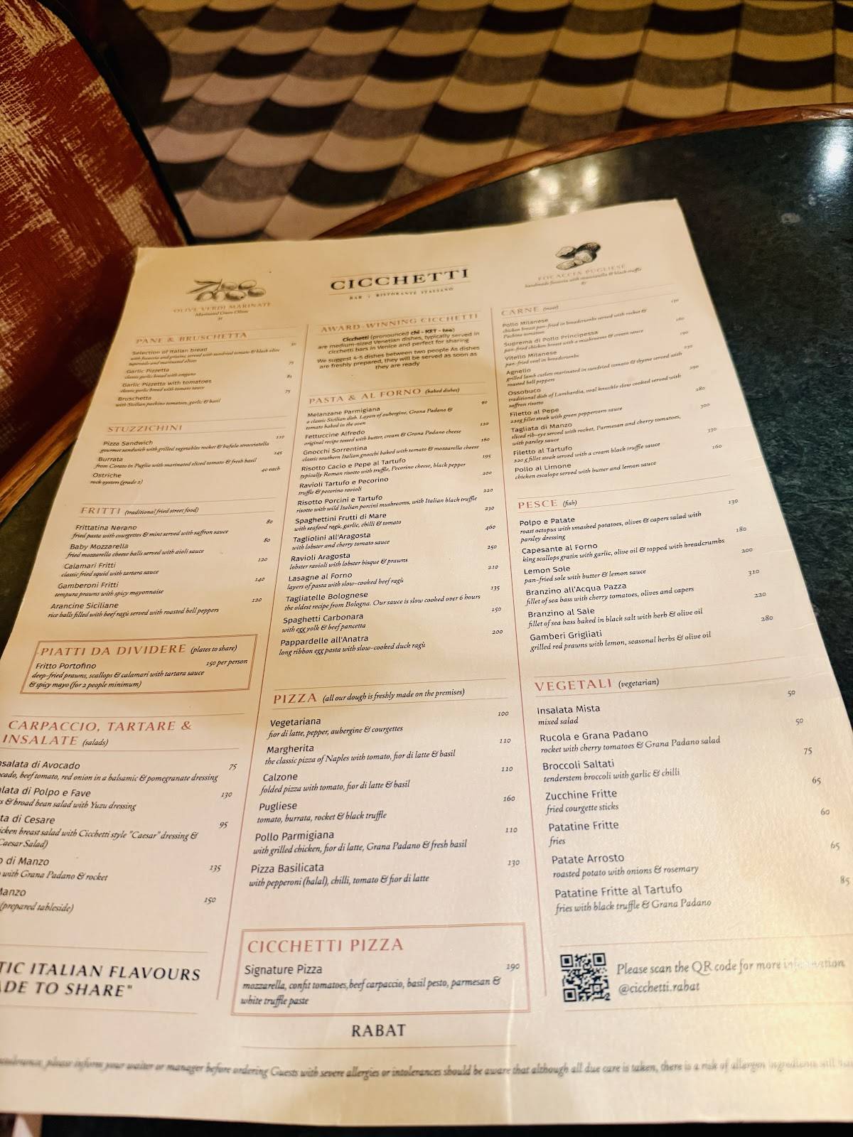 Cicchetti Rabat меню