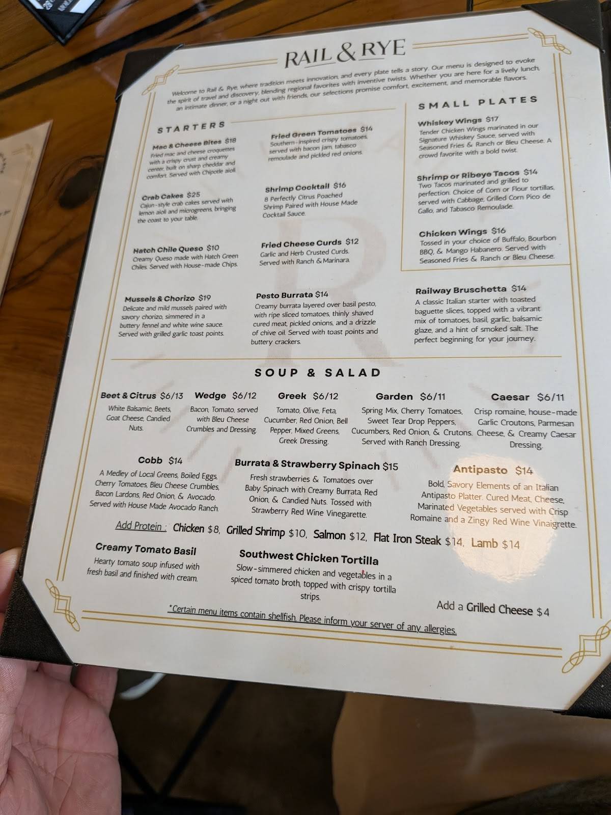 Rail & Rye меню