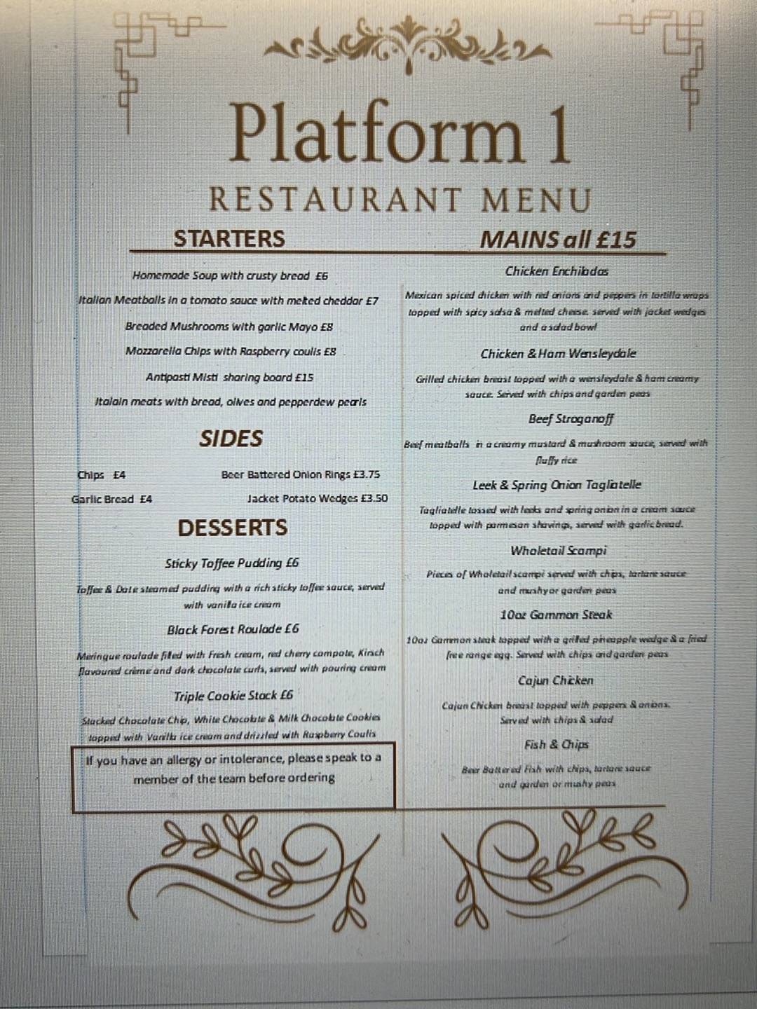 Railway Inn меню