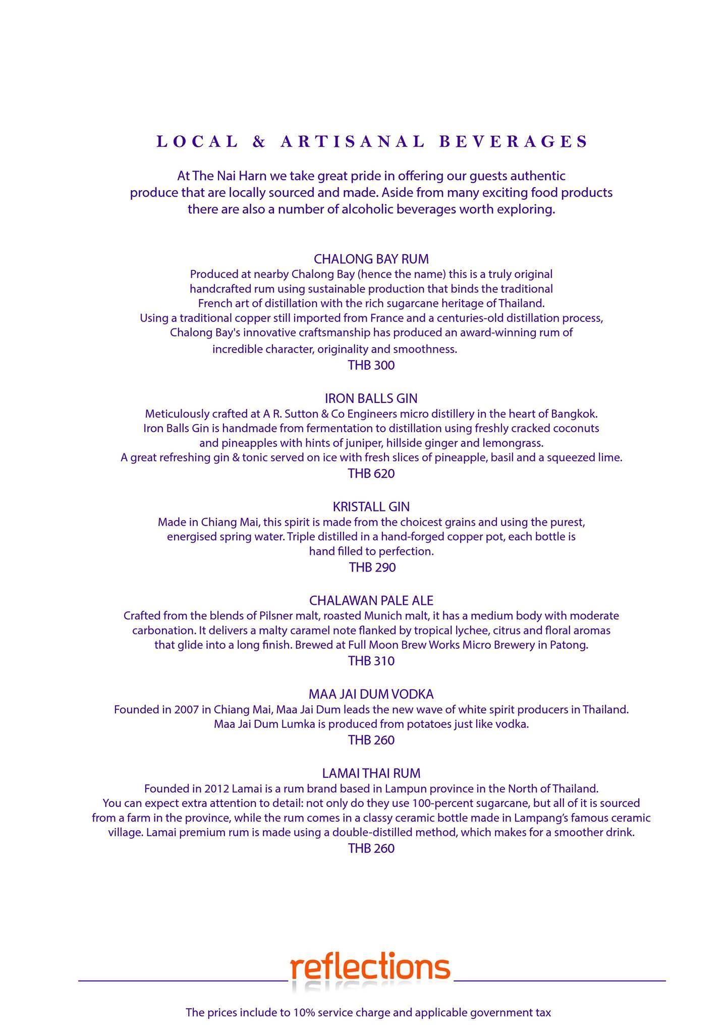 Reflections Rooftop Bar меню