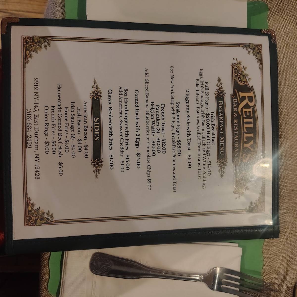 Reilly's Bar & Restaurant меню