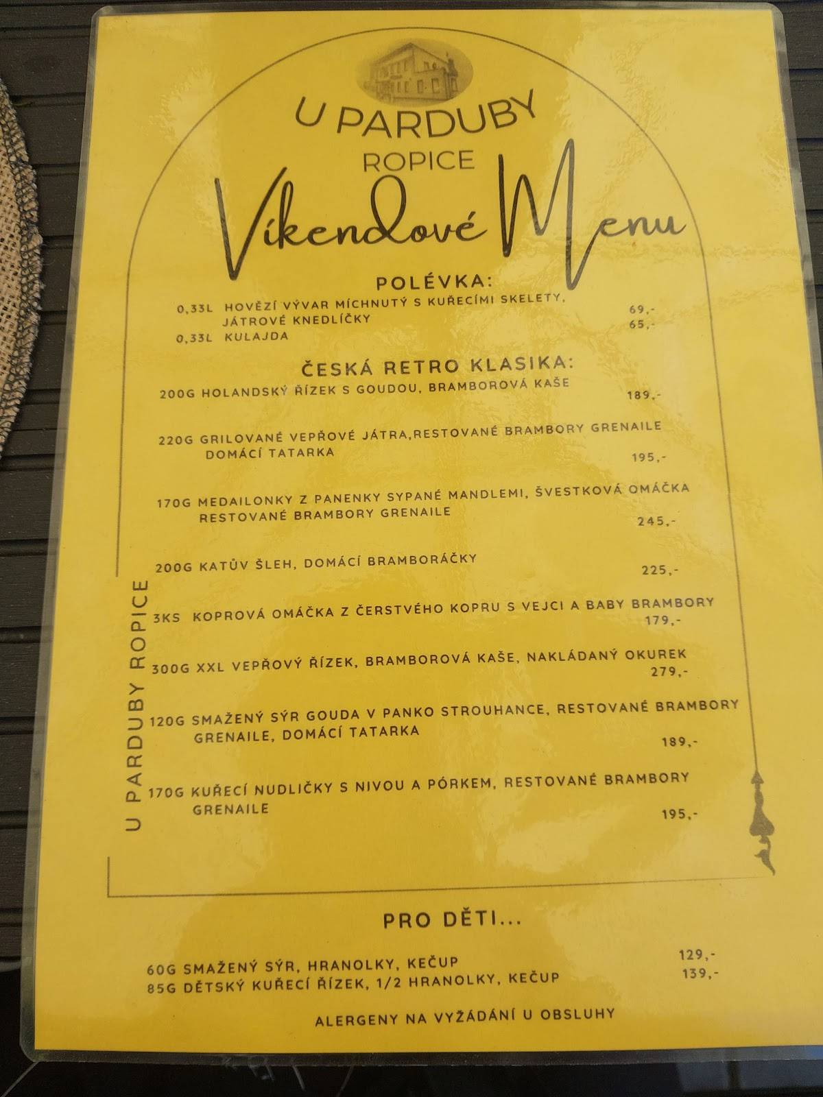 Restaurace U Parduby v Ropici меню