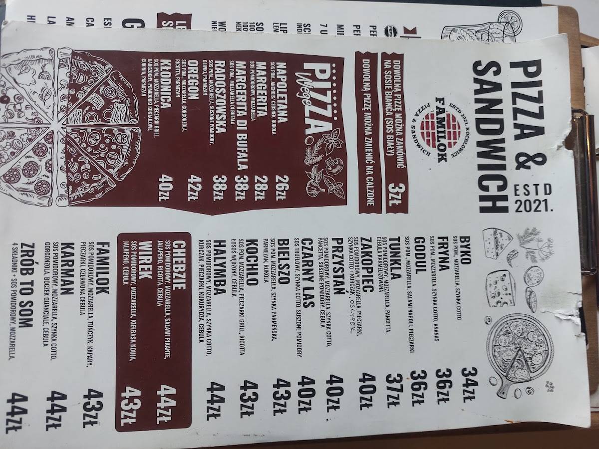 Restauracja Familok Pizza меню