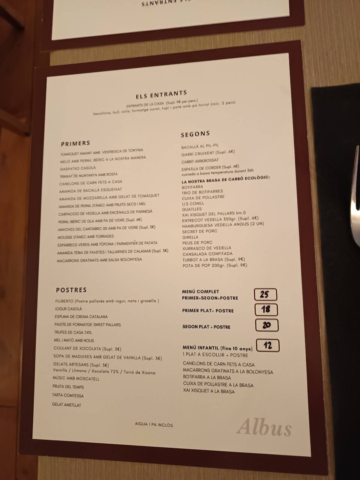 Albus Restaurant меню