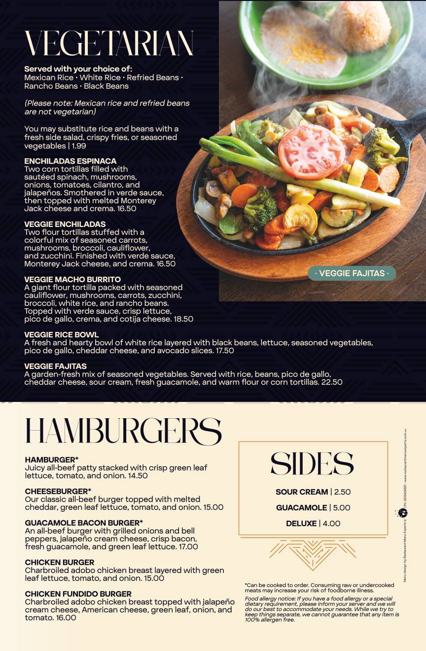 Azteca Mexican Restaurant меню