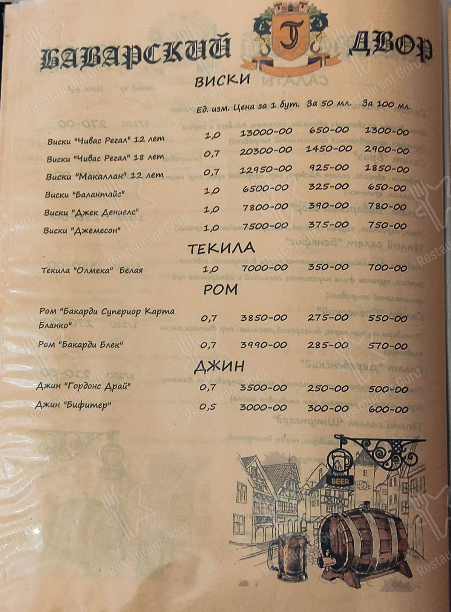Меню Баварский двор - блюда и напитки