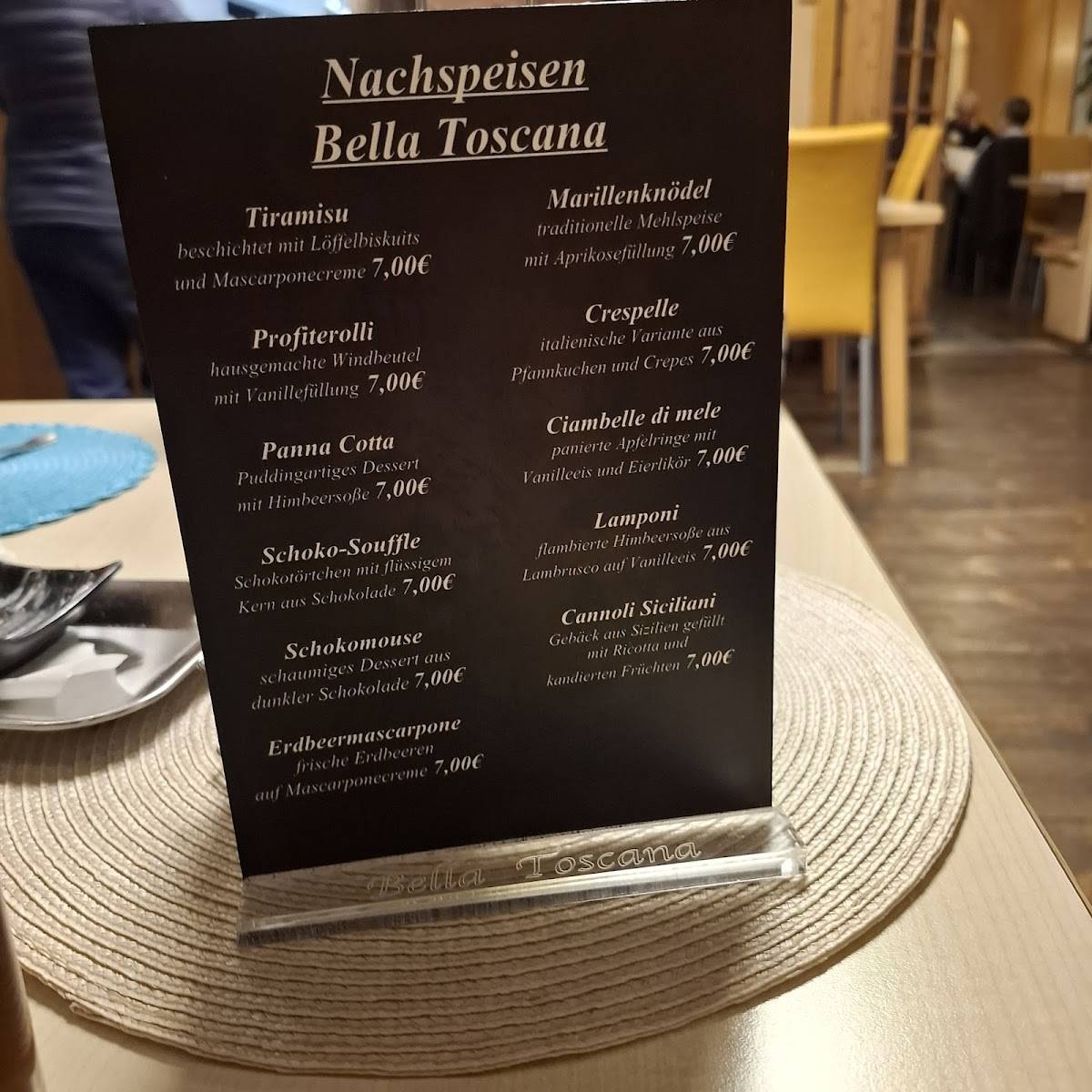 Restaurant Bella Toscana меню