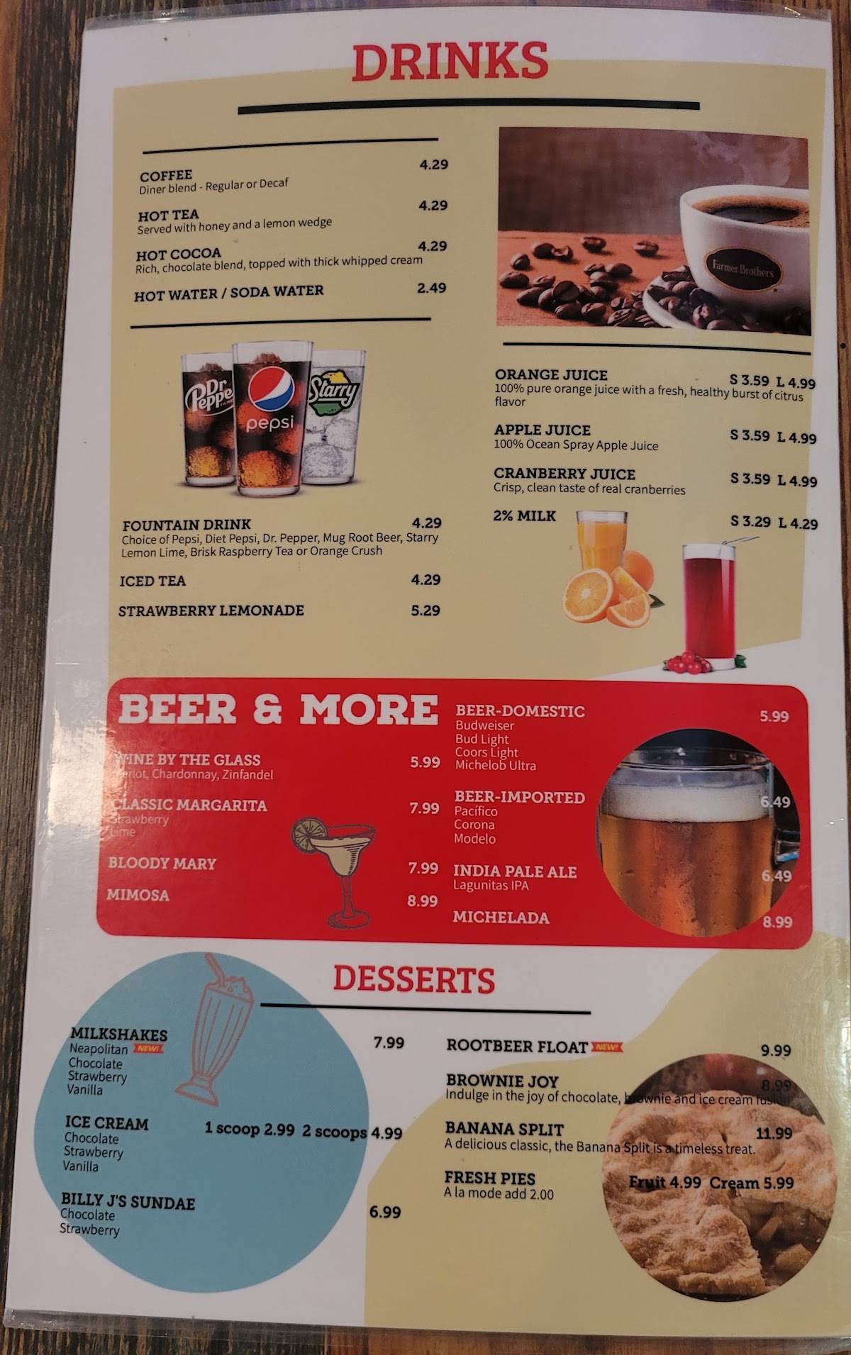 Billy J's Restaurant меню