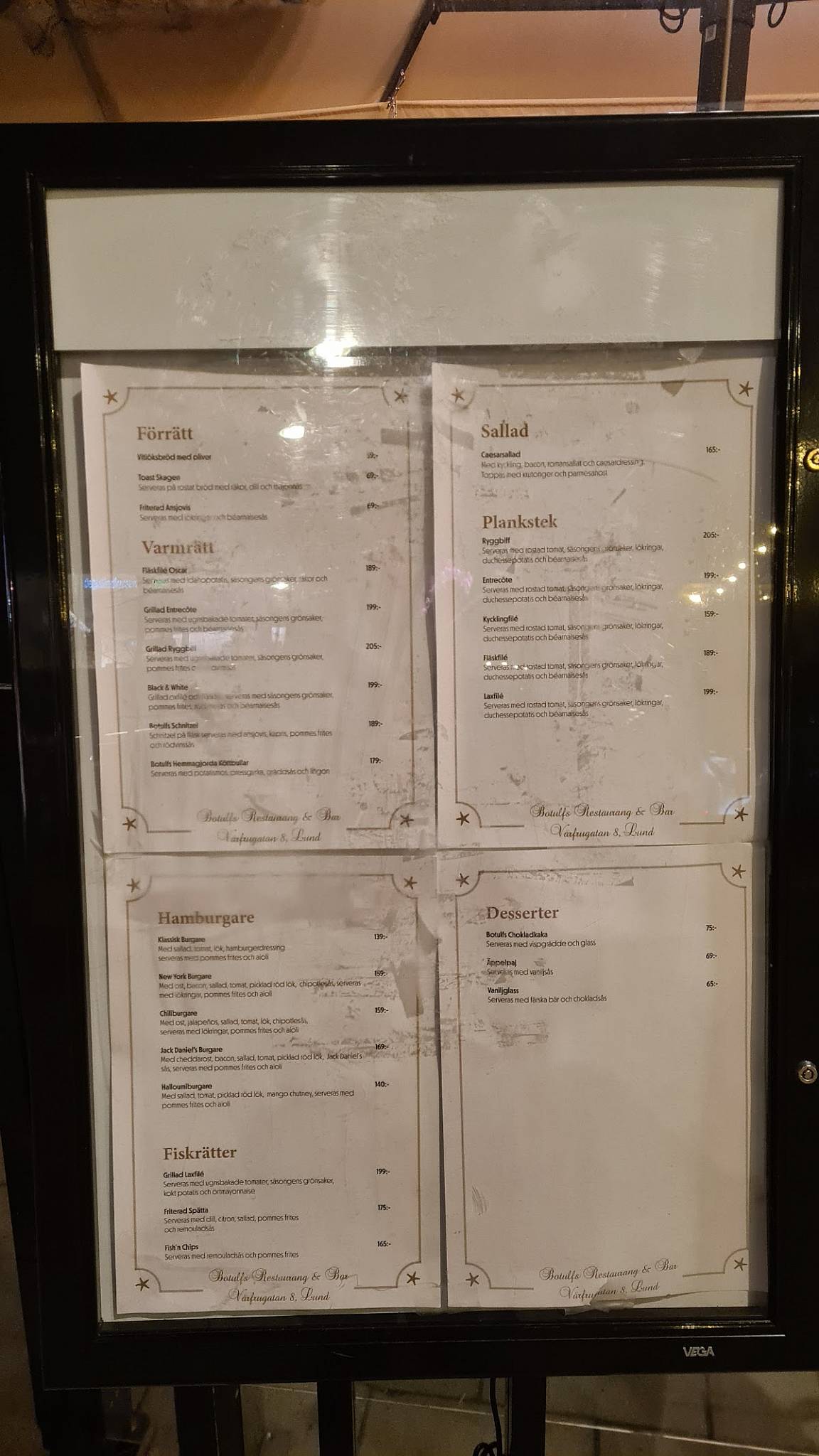 Botulfs restaurang & bar меню