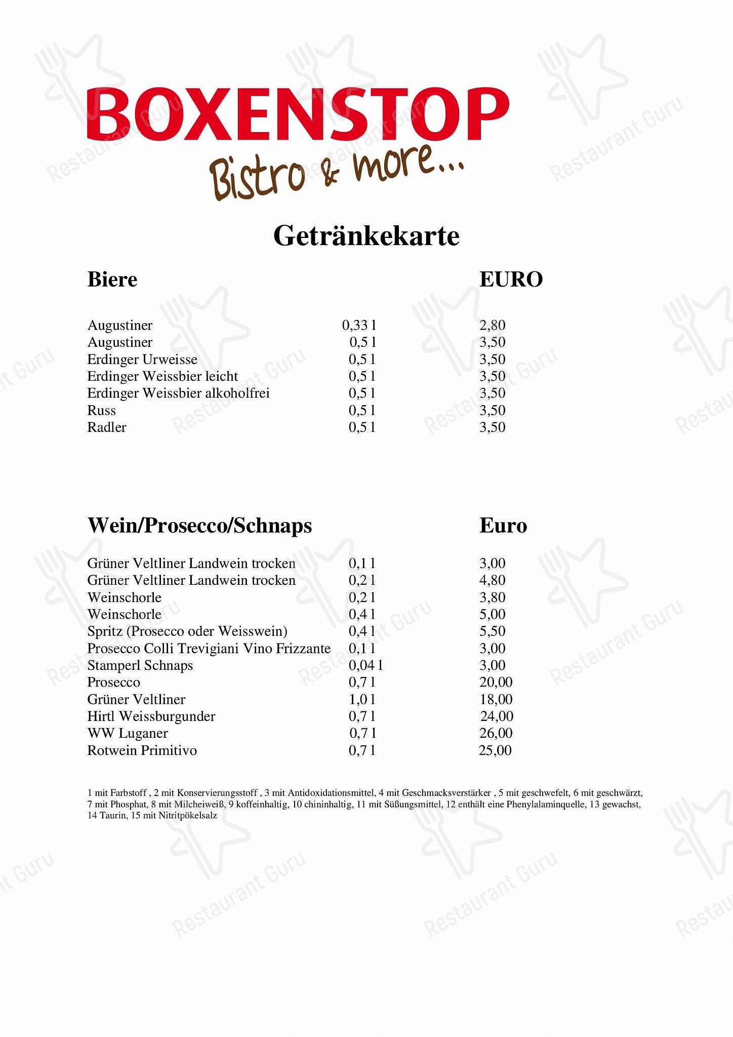 Boxenstop Bistro & more... в Исманинге - Меню