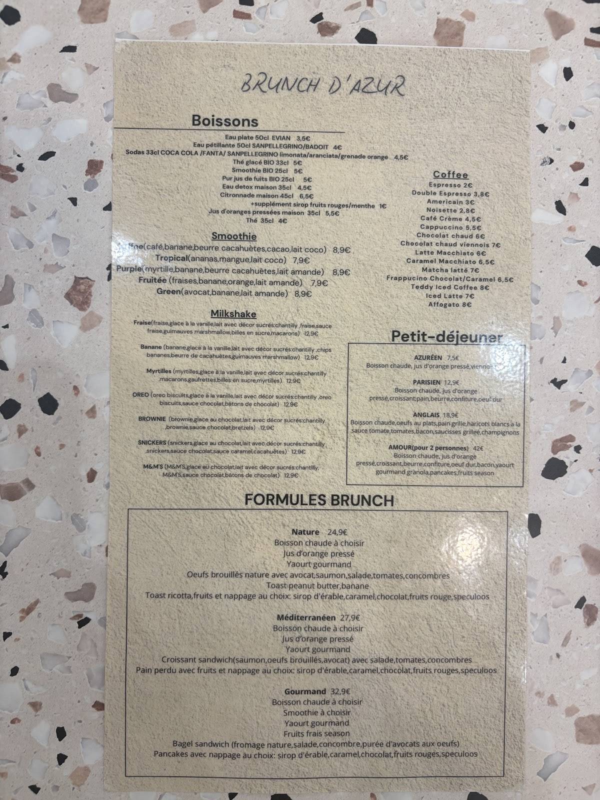 Brunch d'Azur меню