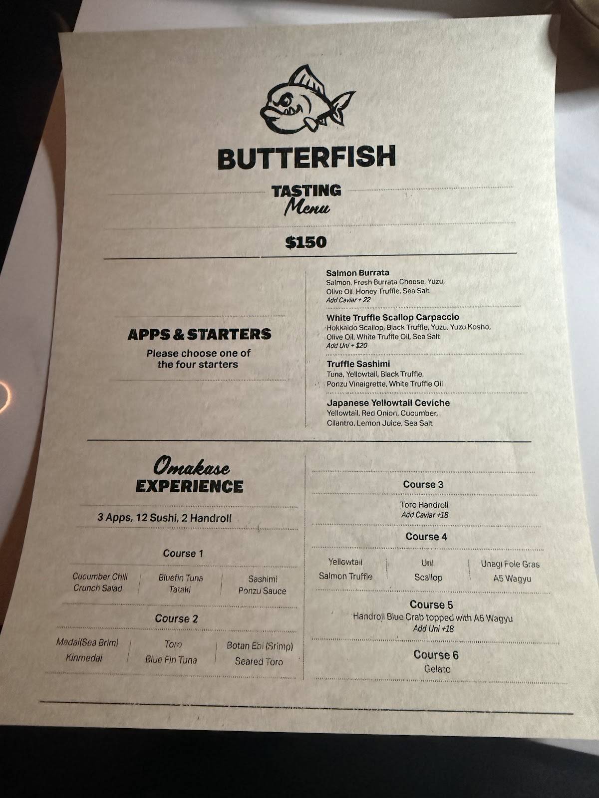 Butterfish меню