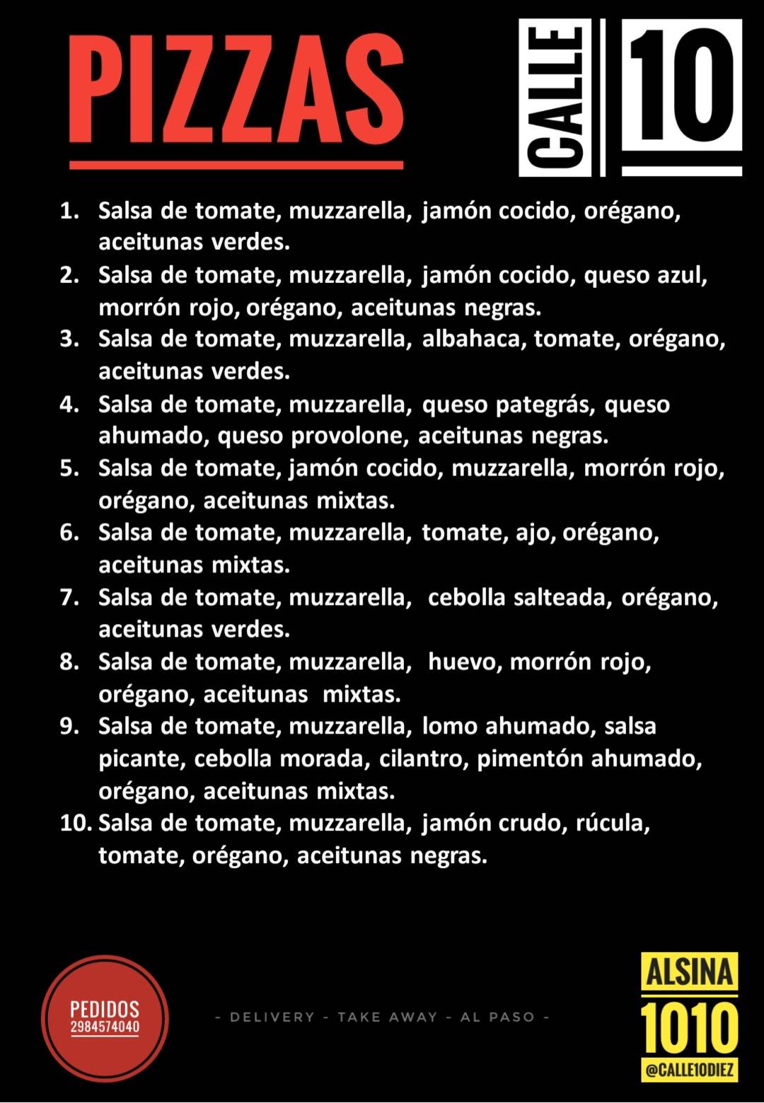 CALLE 10 меню