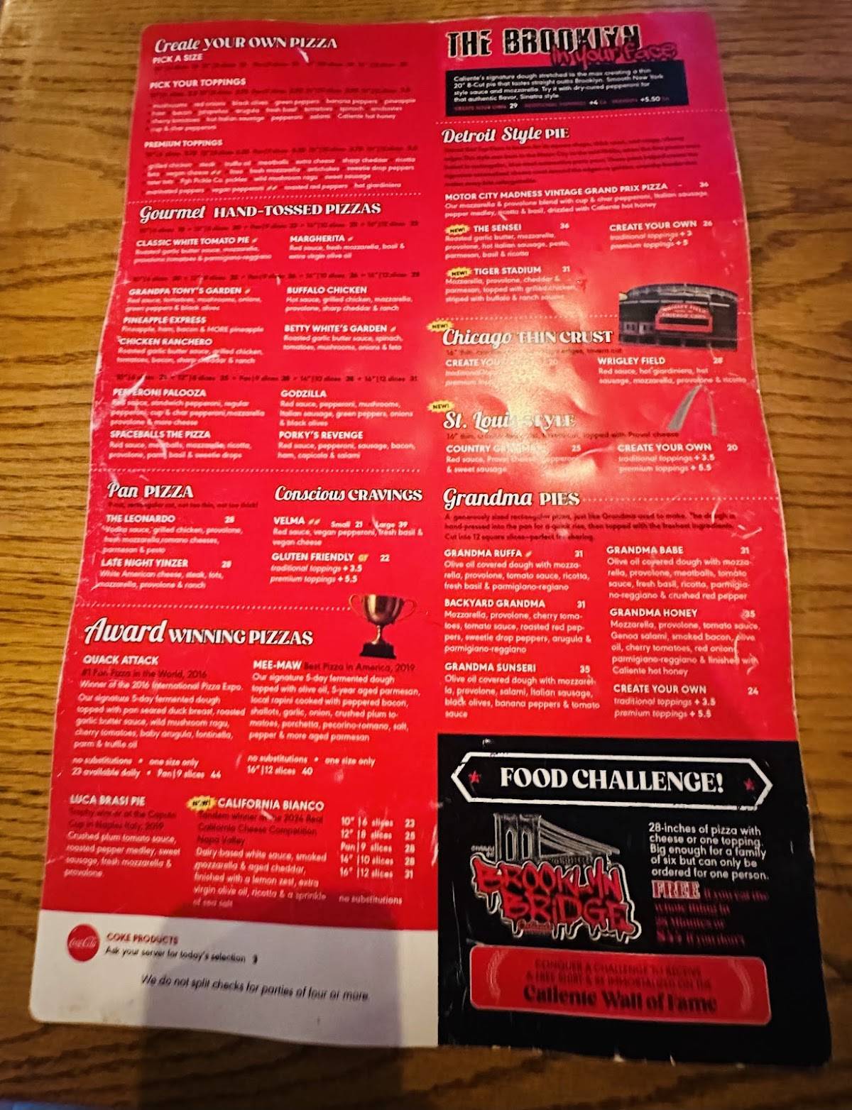 Caliente Pizza & Drafthouse меню