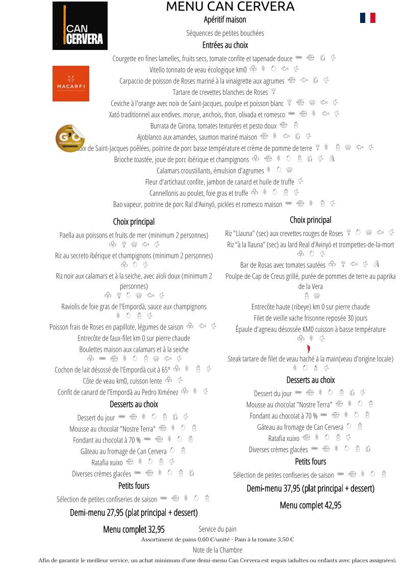 Restaurant Can Cervera Roses меню