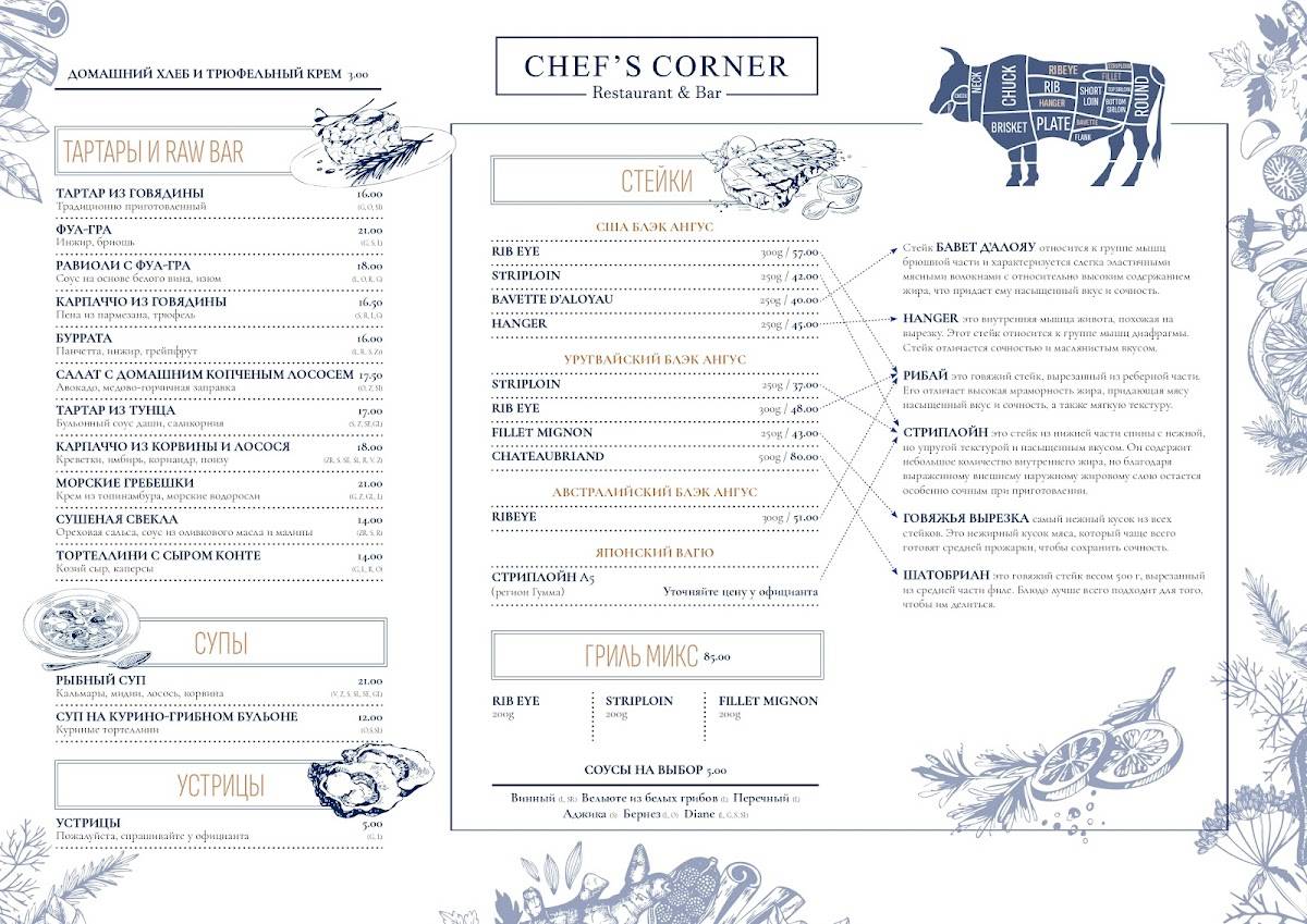 Chef's Corner меню