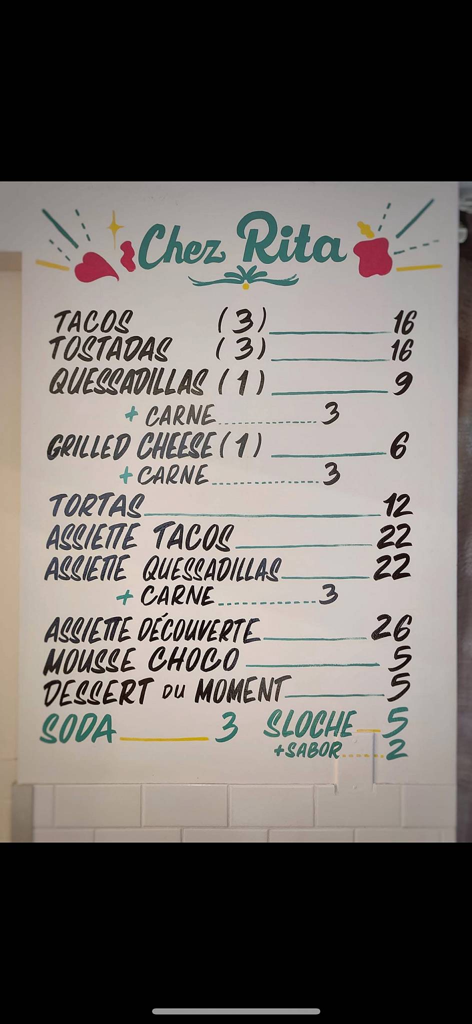 Restaurant Chez RITA меню