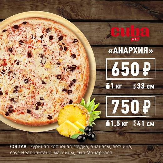 Пицца Куба меню