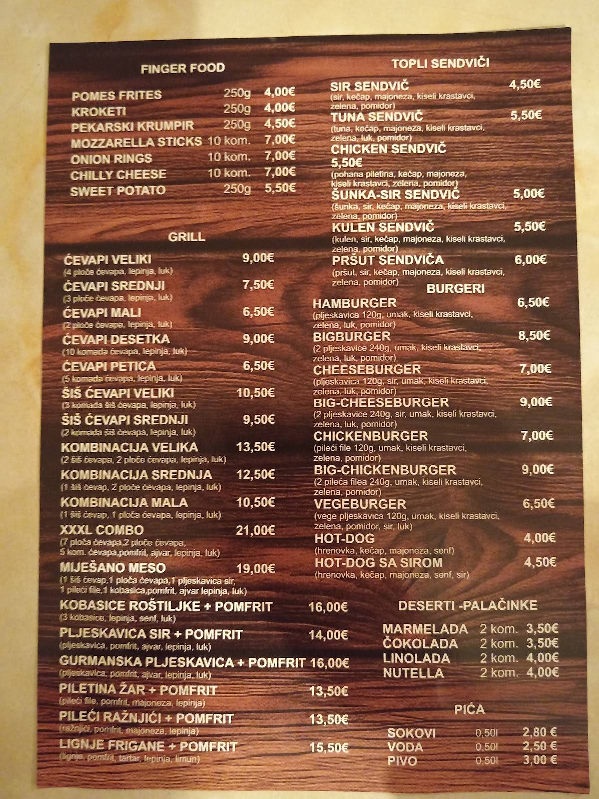 Fast Food Restaurant "Skip" меню