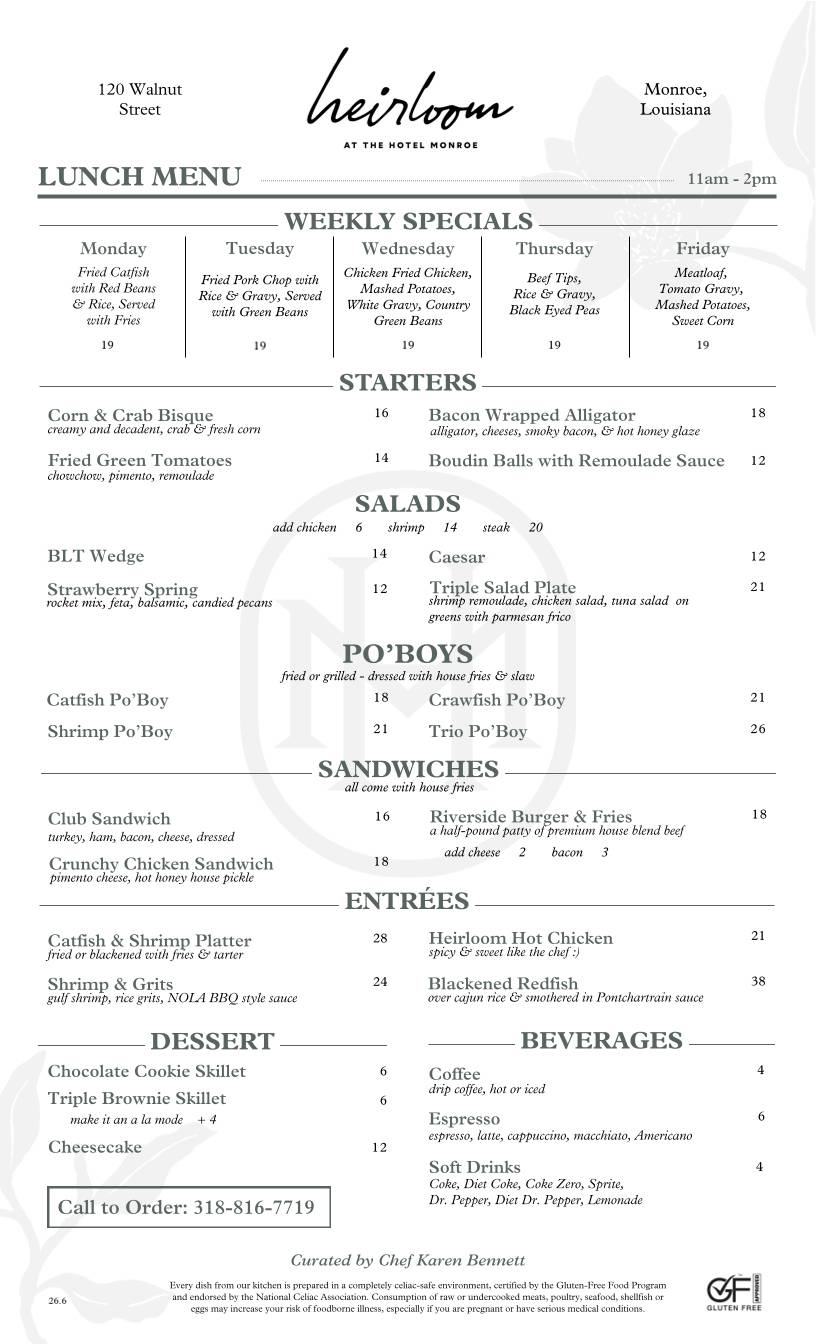 Heirloom Restaurant меню