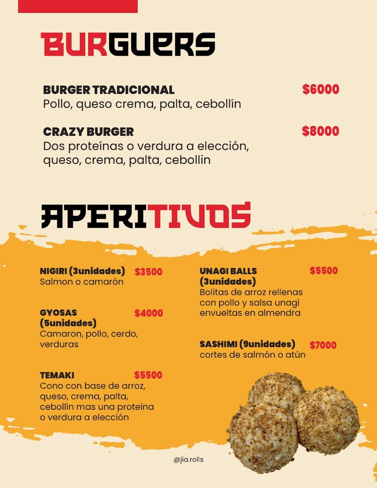 JIA ROLL´S меню