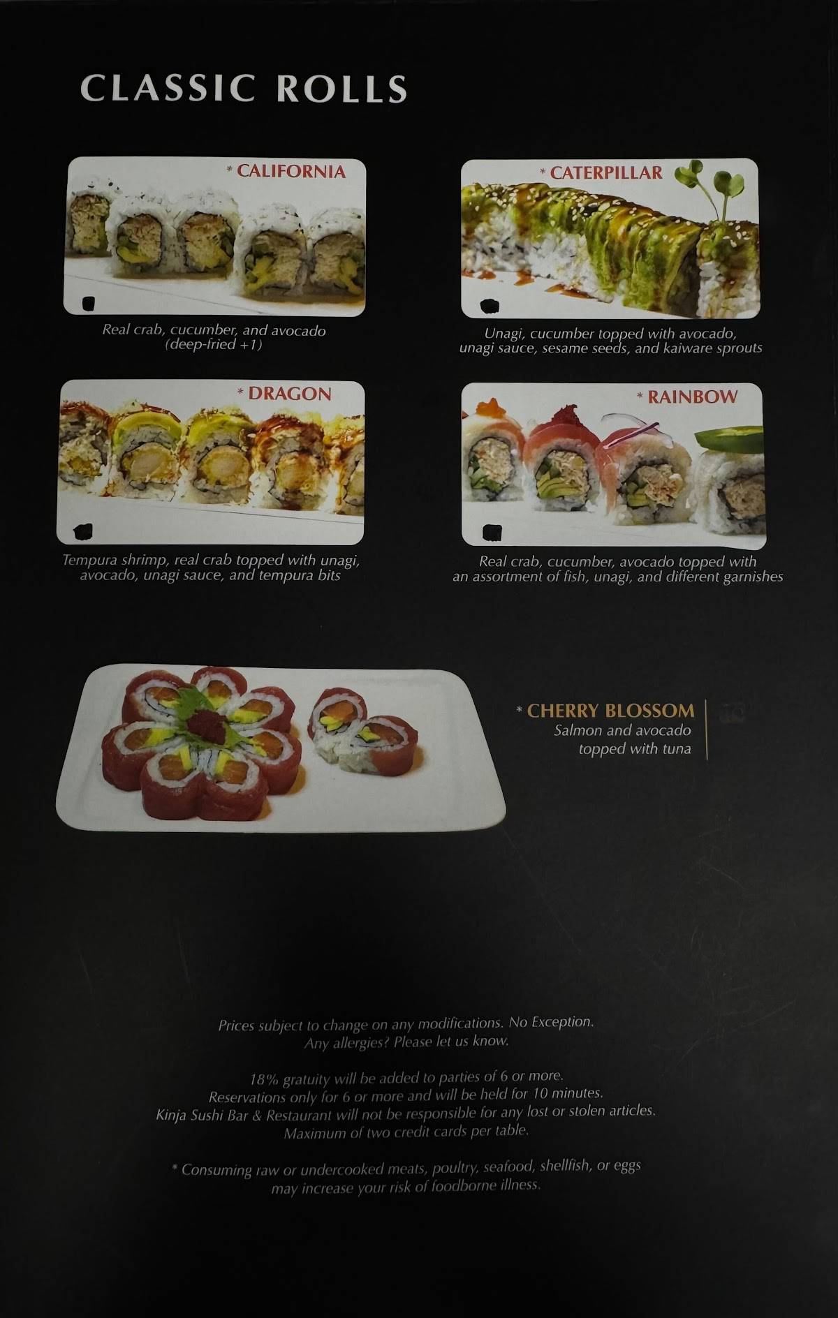 Kinja Sushi меню
