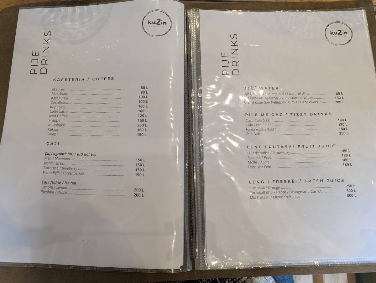 Kuzin Restaurant меню