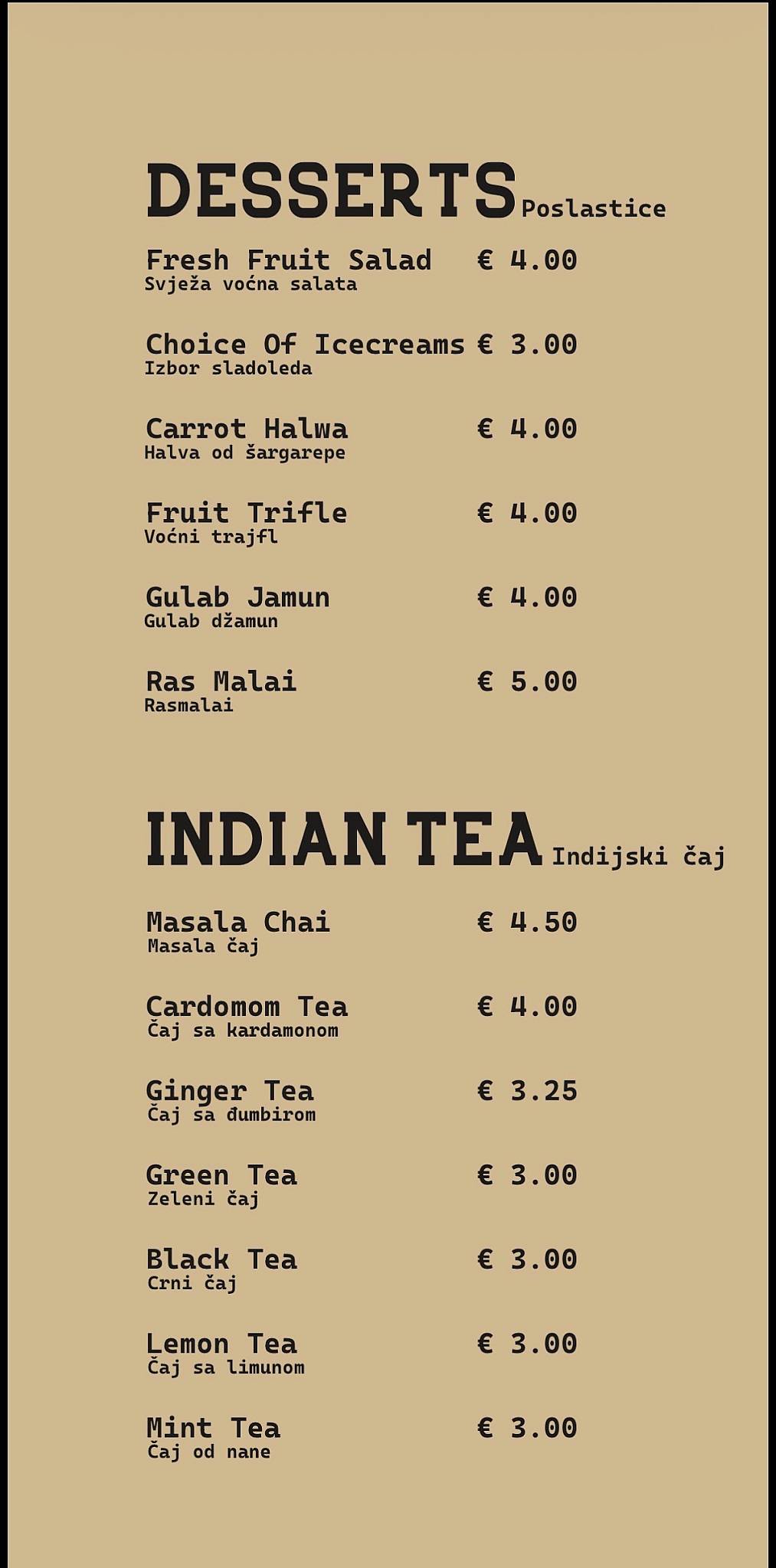 MASLACA MASALA Indian Restaurant in Montenegro. меню