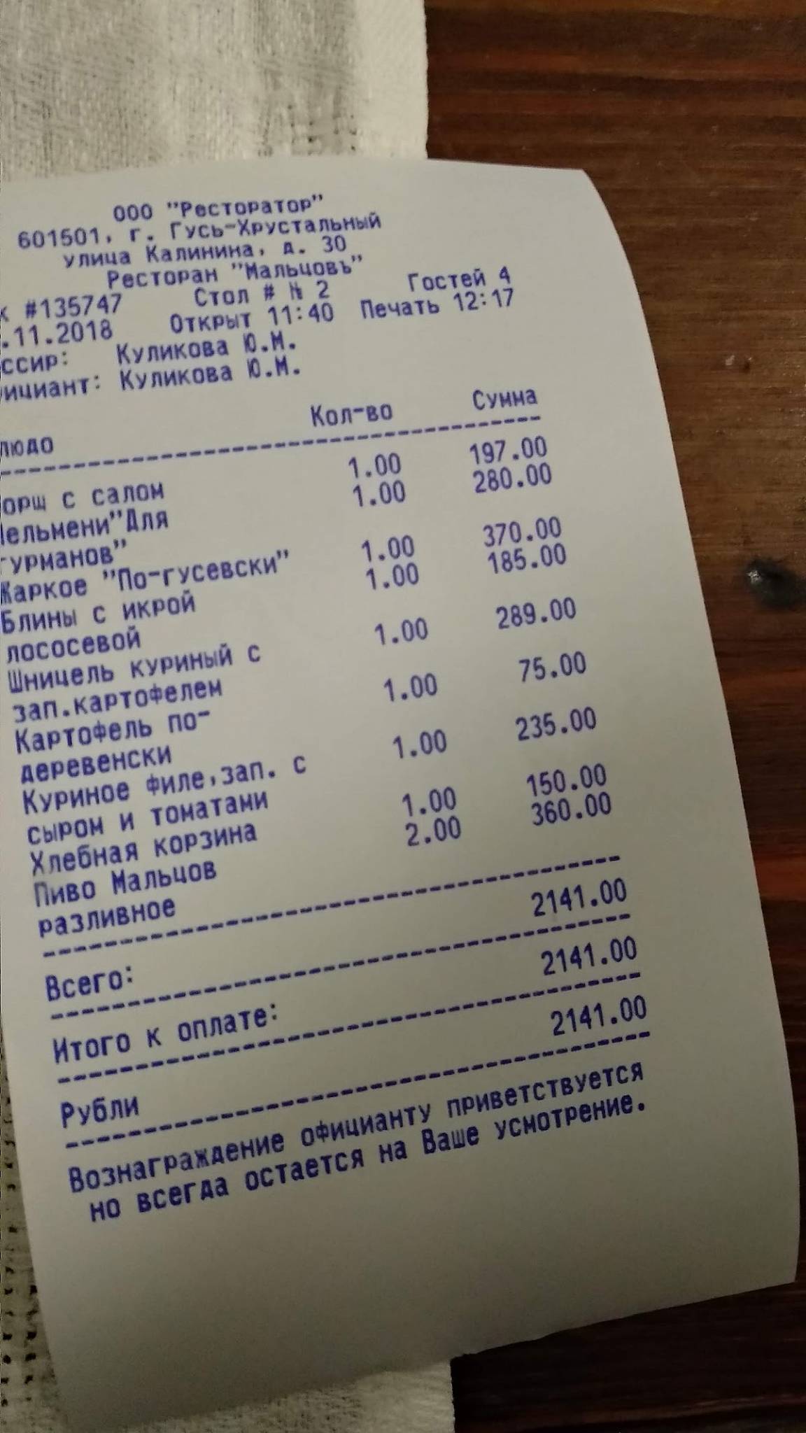 Мальцовъ меню