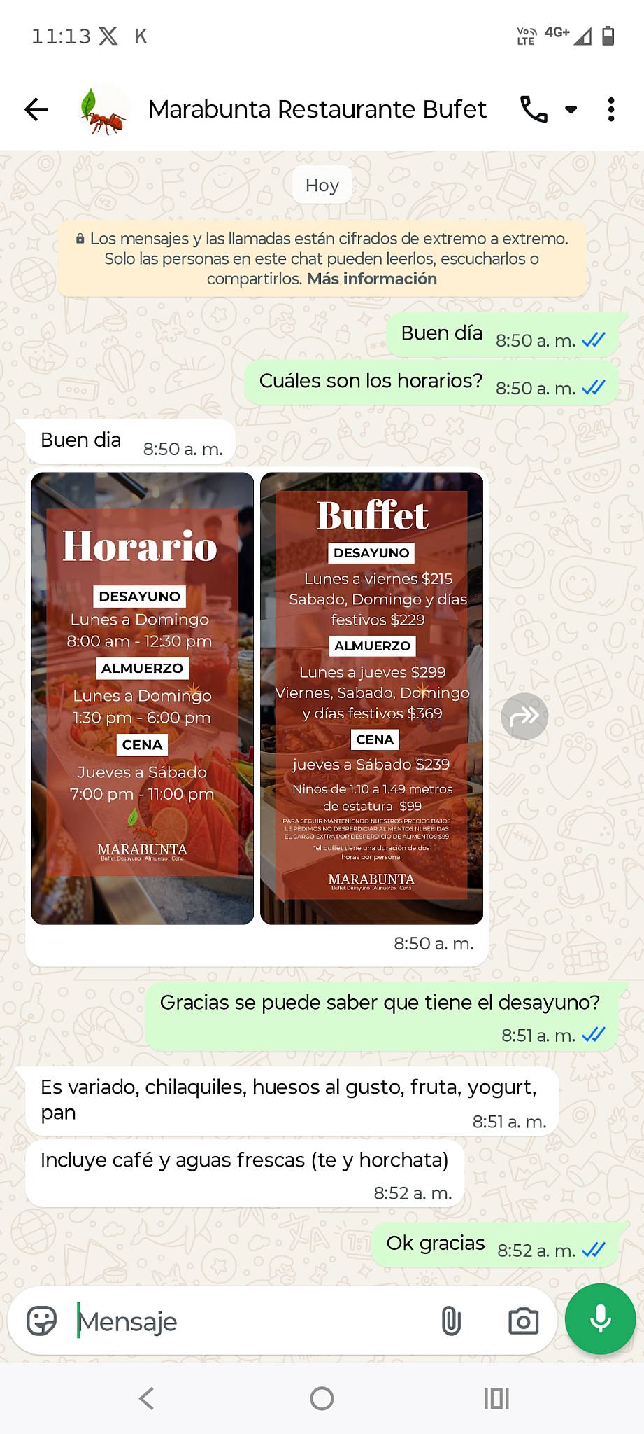Marabunta Buffet меню