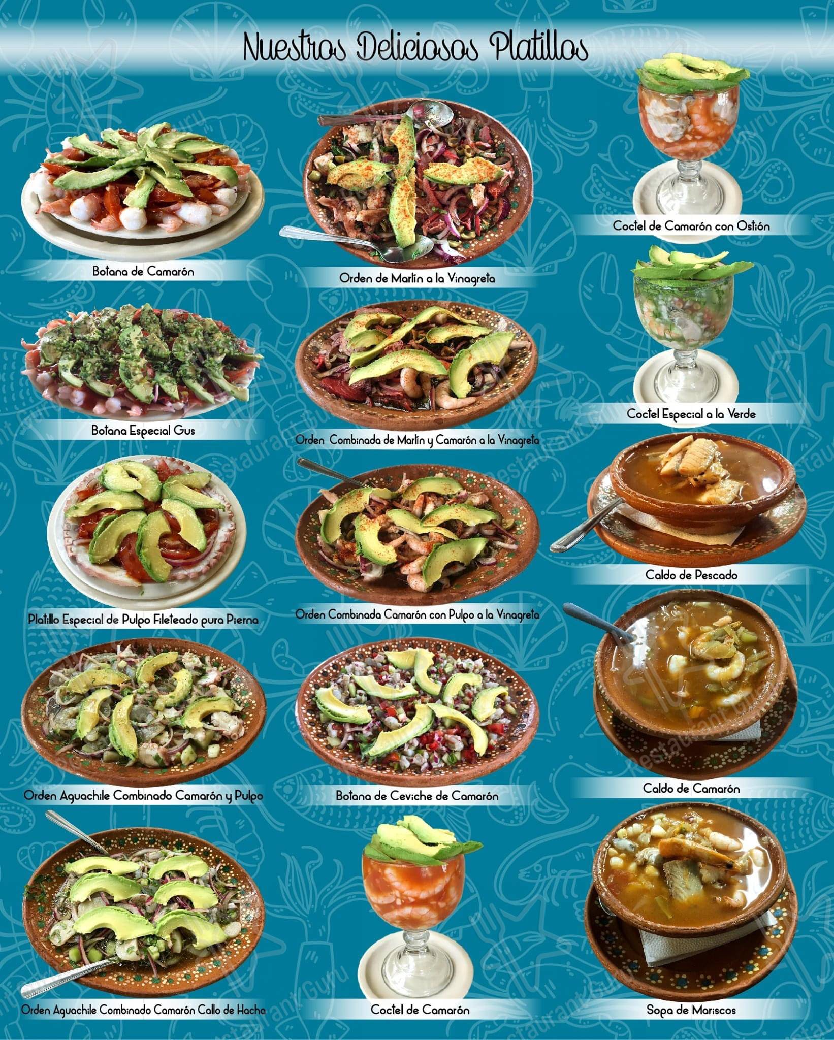 Меню ресторана Mariscos Gus