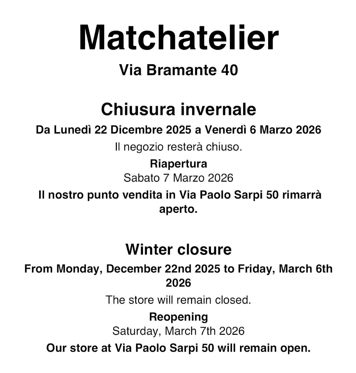 Matchatelier (via Bramante) меню