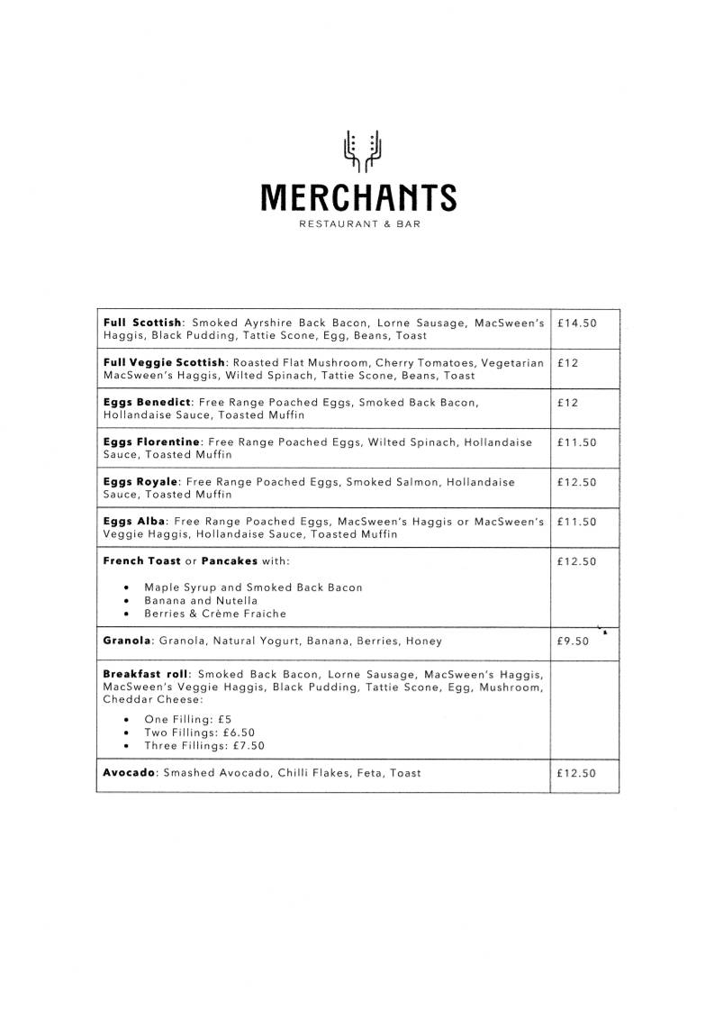 Merchants Restaurant меню