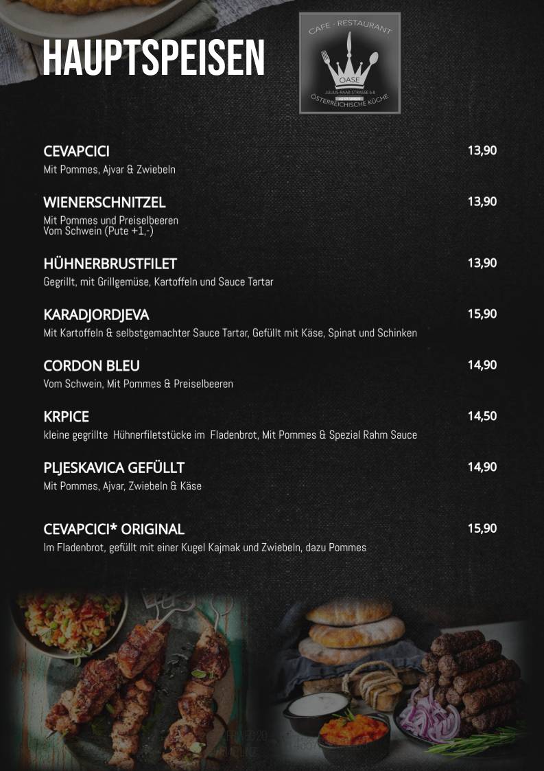 Restaurant OASE меню