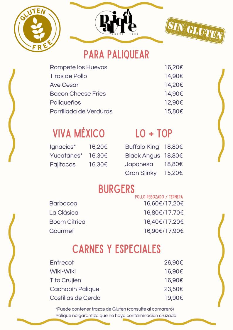 Palique Navacerrada меню
