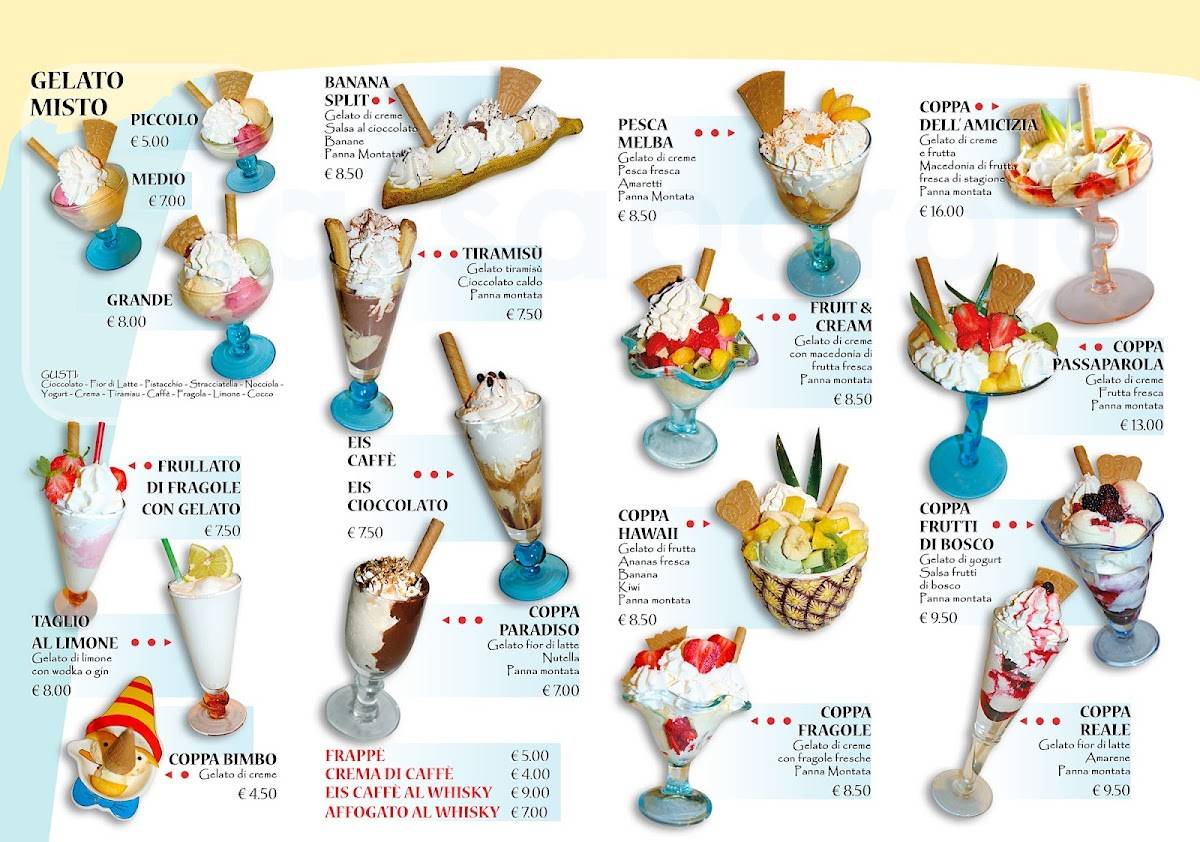 Passaparola Rimini - Bar Gelateria Piadineria меню