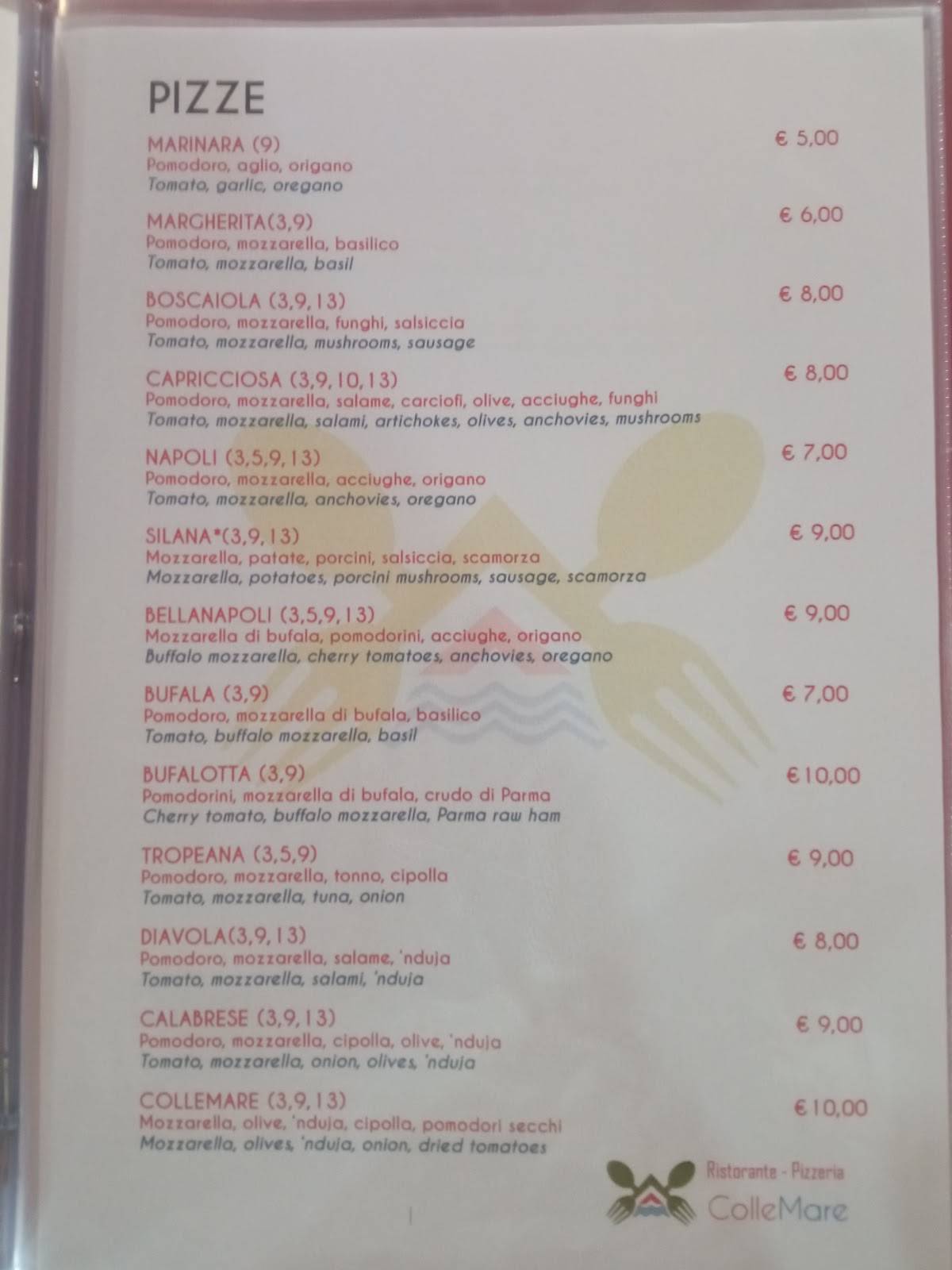Ristorante Collemare меню