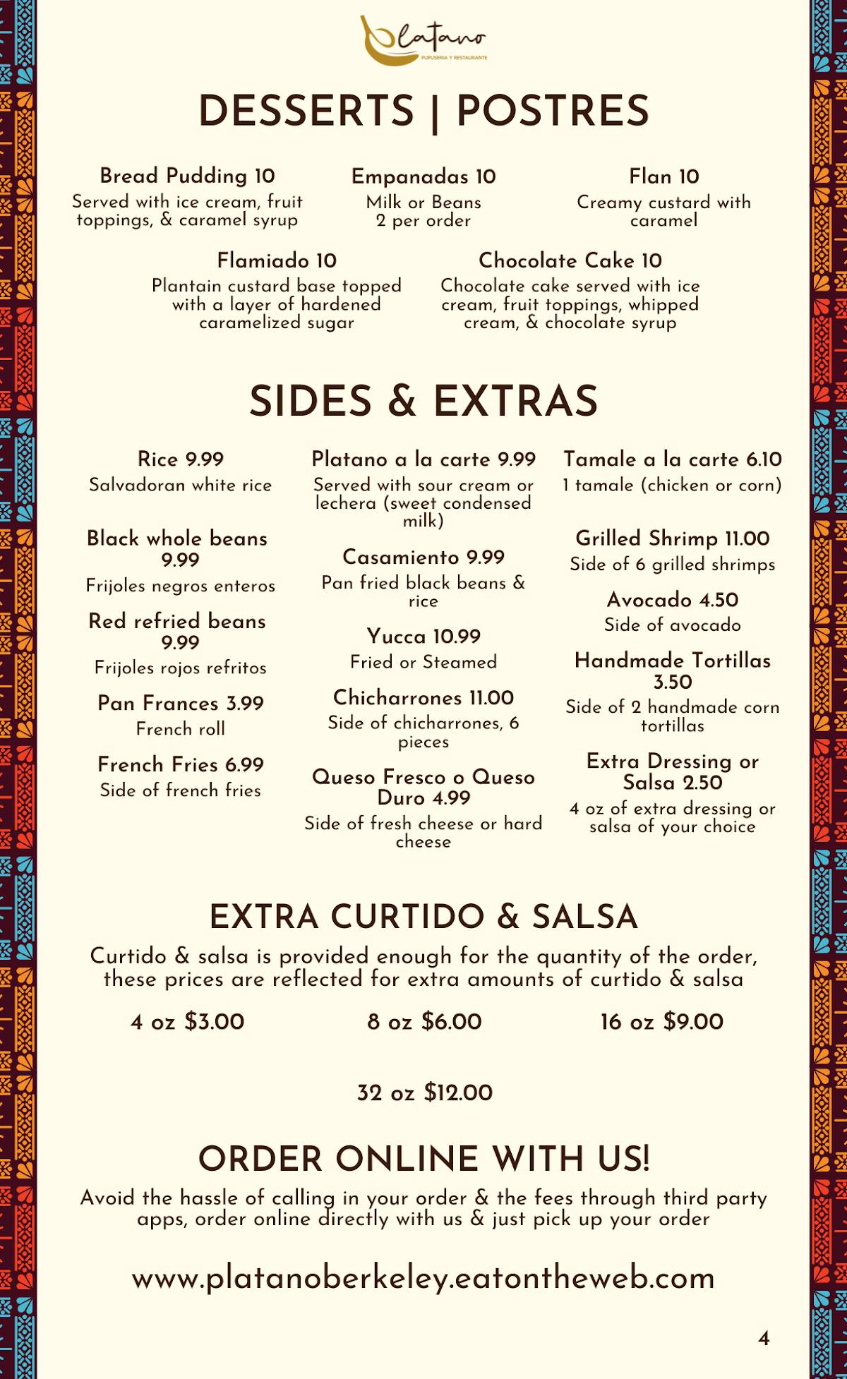 Pupuseria y Restaurante Platano меню