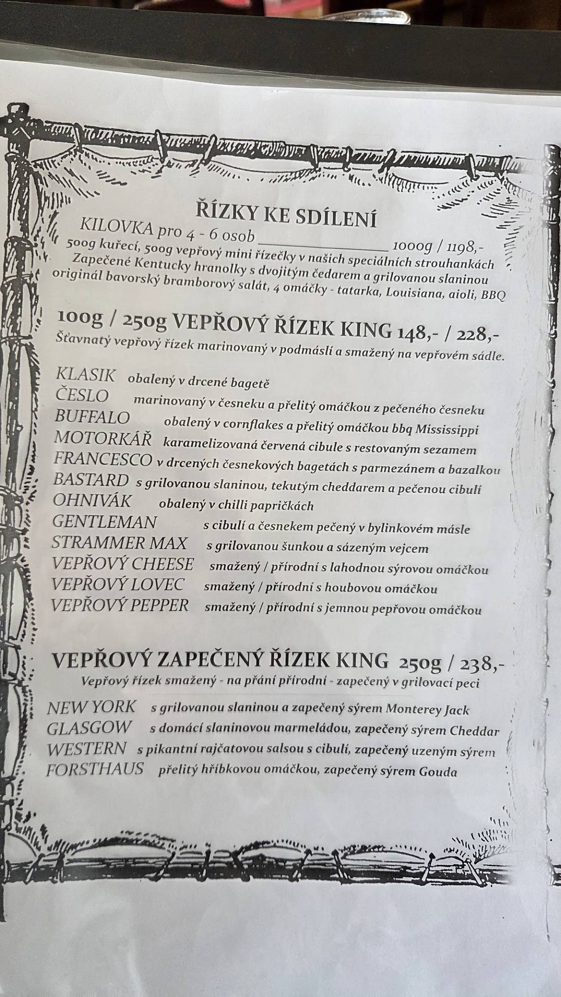 ŘÍZEKING schnitzelking меню