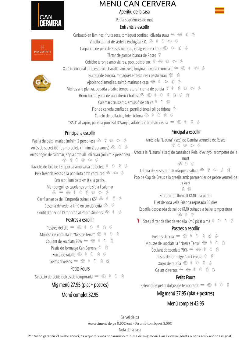 Restaurant Can Cervera Roses меню