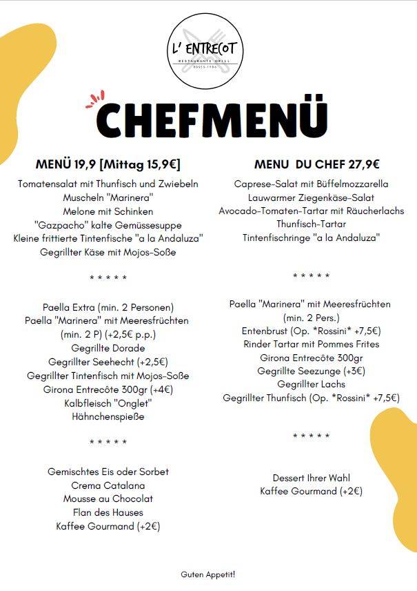 Restaurant L'Entrecot меню