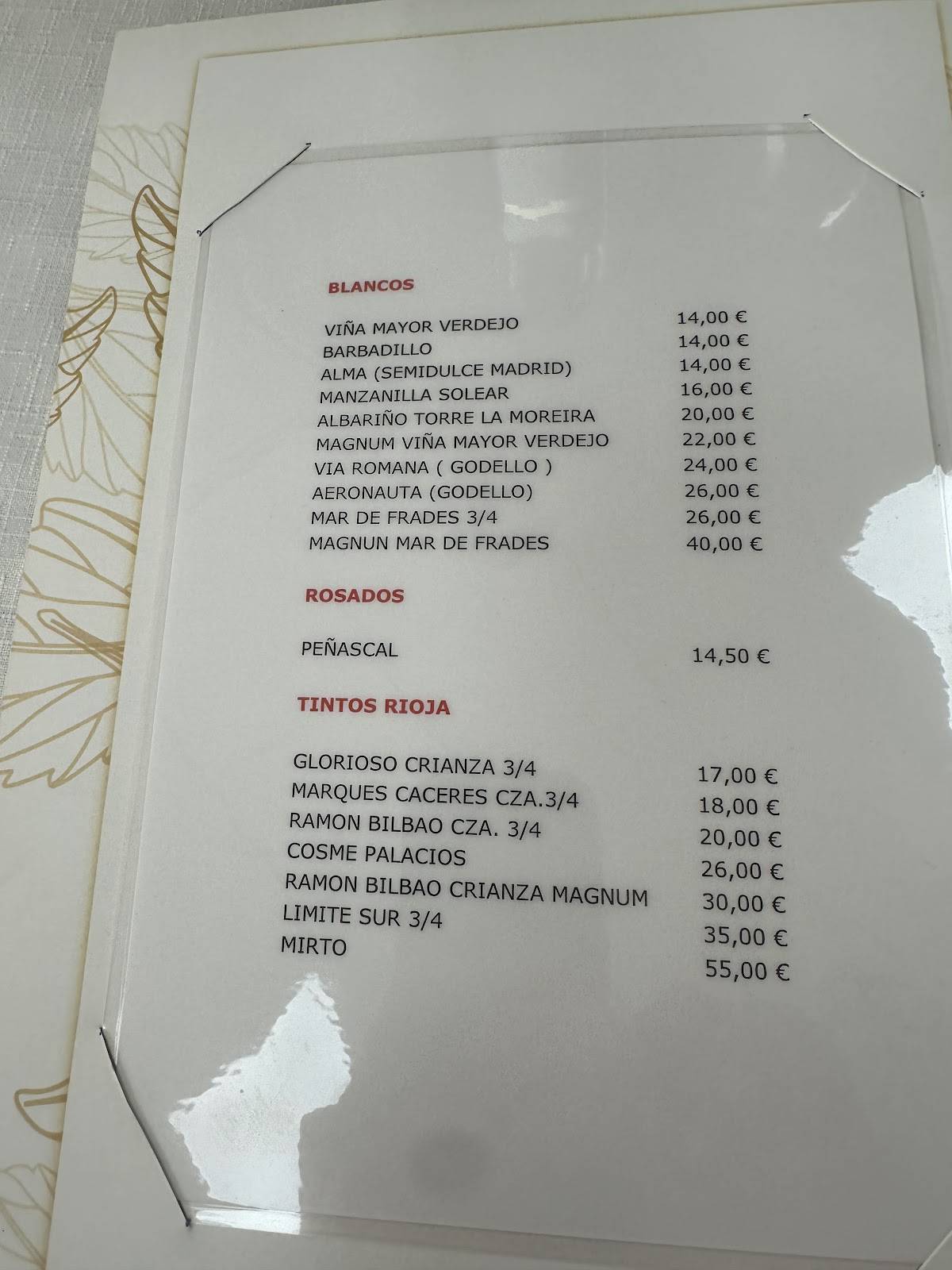 Restaurante Las Dos Castillas меню