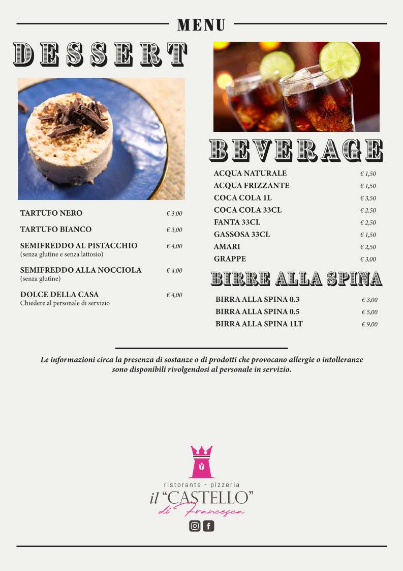 Ristorante Pizzeria "il Castello" di Francesca меню